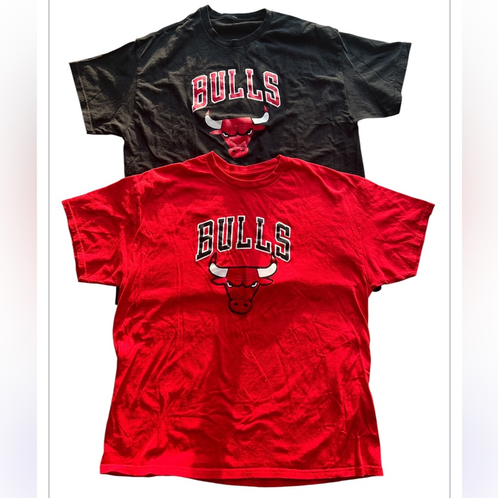 Lot of 2 Chicago Bulls Graphic T-Shirts Black & Red – No Size/Brand Tags‎